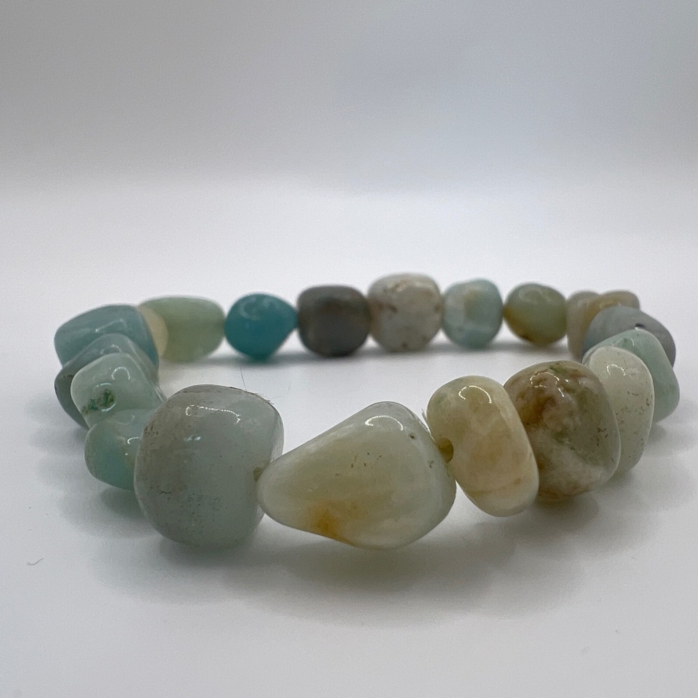 Natural Tumbled Stone Stretch Bracelet Blue Green Cream Beads Boho Healing Style